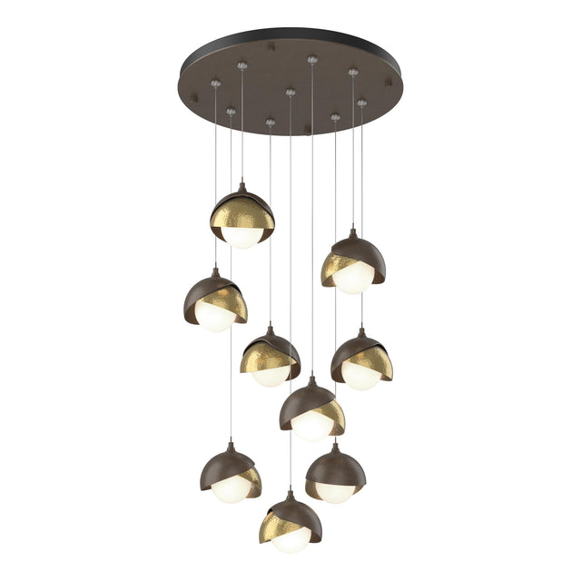 Hubbardton Forge 2022 Bronze Modern Brass Opal Glass (GG) Standard Brooklyn 9-Light Double Shade Pendant
