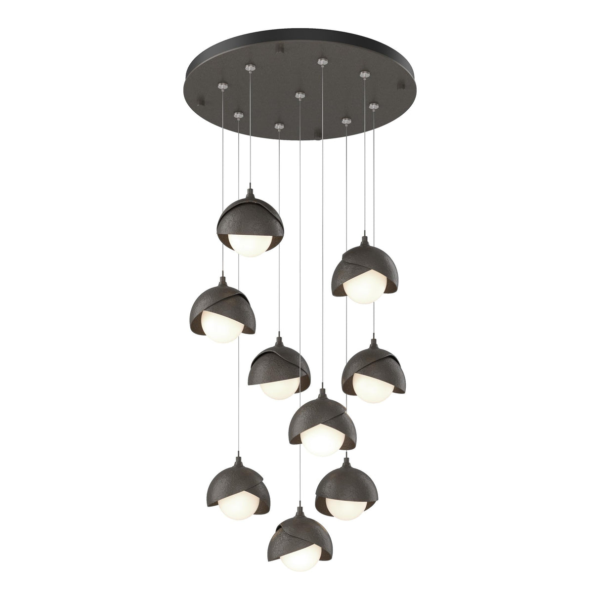 Hubbardton Forge 2022 Dark Smoke Dark Smoke Opal Glass (GG) Standard Brooklyn 9-Light Double Shade Pendant
