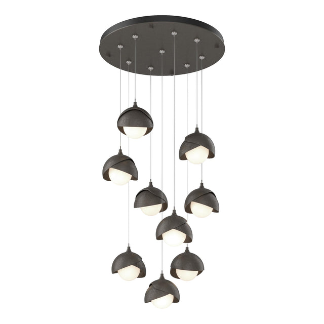 Hubbardton Forge 2022 Dark Smoke Dark Smoke Opal Glass (GG) Standard Brooklyn 9-Light Double Shade Pendant