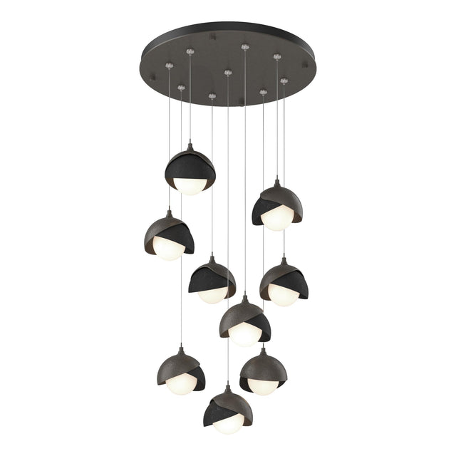 Hubbardton Forge 2022 Dark Smoke Black Opal Glass (GG) Standard Brooklyn 9-Light Double Shade Pendant