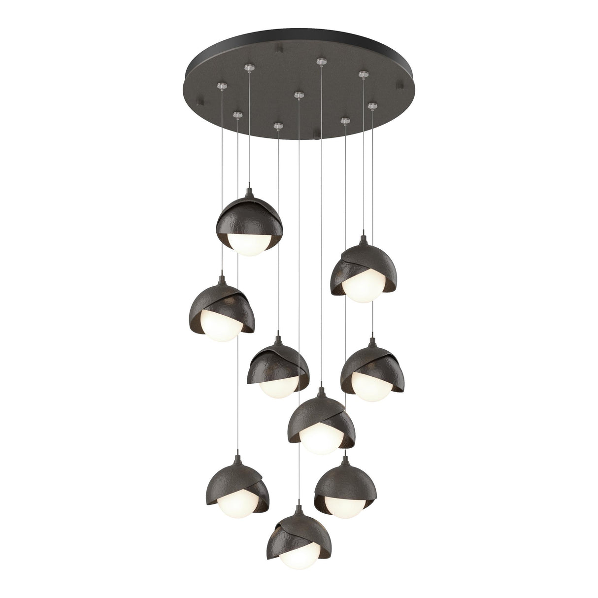 Hubbardton Forge 2022 Dark Smoke Oil Rubbed Bronze Opal Glass (GG) Standard Brooklyn 9-Light Double Shade Pendant