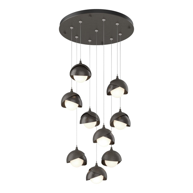 Hubbardton Forge 2022 Dark Smoke Oil Rubbed Bronze Opal Glass (GG) Standard Brooklyn 9-Light Double Shade Pendant