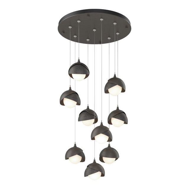 Hubbardton Forge 2022 Dark Smoke Natural Iron Opal Glass (GG) Standard Brooklyn 9-Light Double Shade Pendant