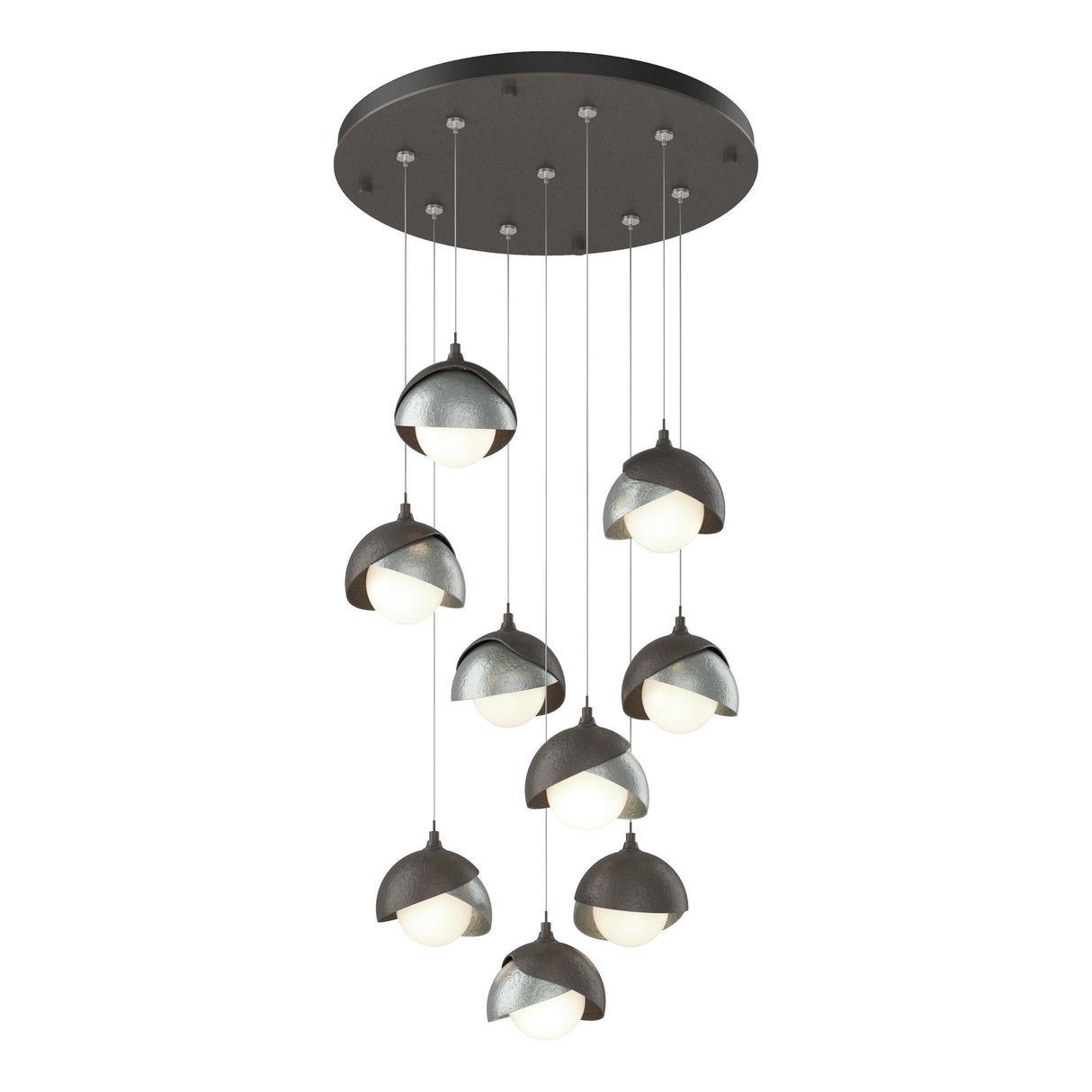 Hubbardton Forge 2022 Dark Smoke Vintage Platinum Opal Glass (GG) Standard Brooklyn 9-Light Double Shade Pendant