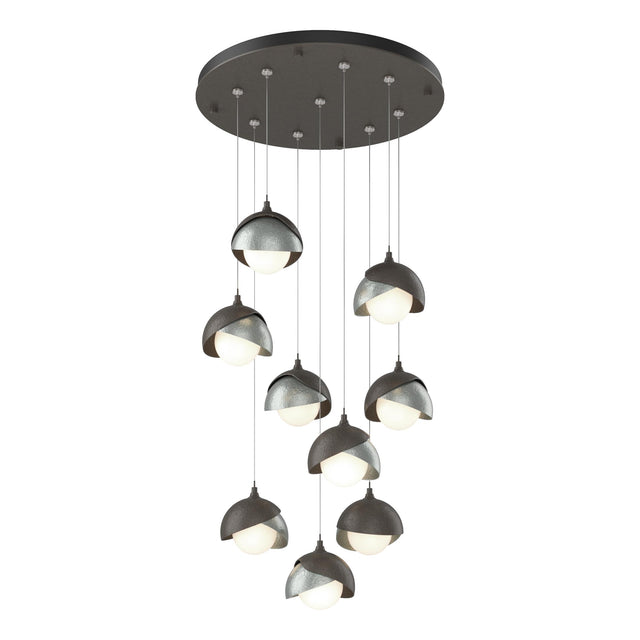 Hubbardton Forge 2022 Dark Smoke Vintage Platinum Opal Glass (GG) Standard Brooklyn 9-Light Double Shade Pendant