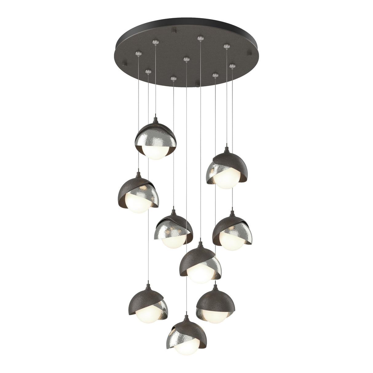 Hubbardton Forge 2022 Dark Smoke Sterling Opal Glass (GG) Standard Brooklyn 9-Light Double Shade Pendant
