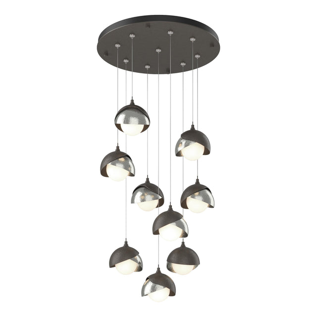 Hubbardton Forge 2022 Dark Smoke Sterling Opal Glass (GG) Standard Brooklyn 9-Light Double Shade Pendant