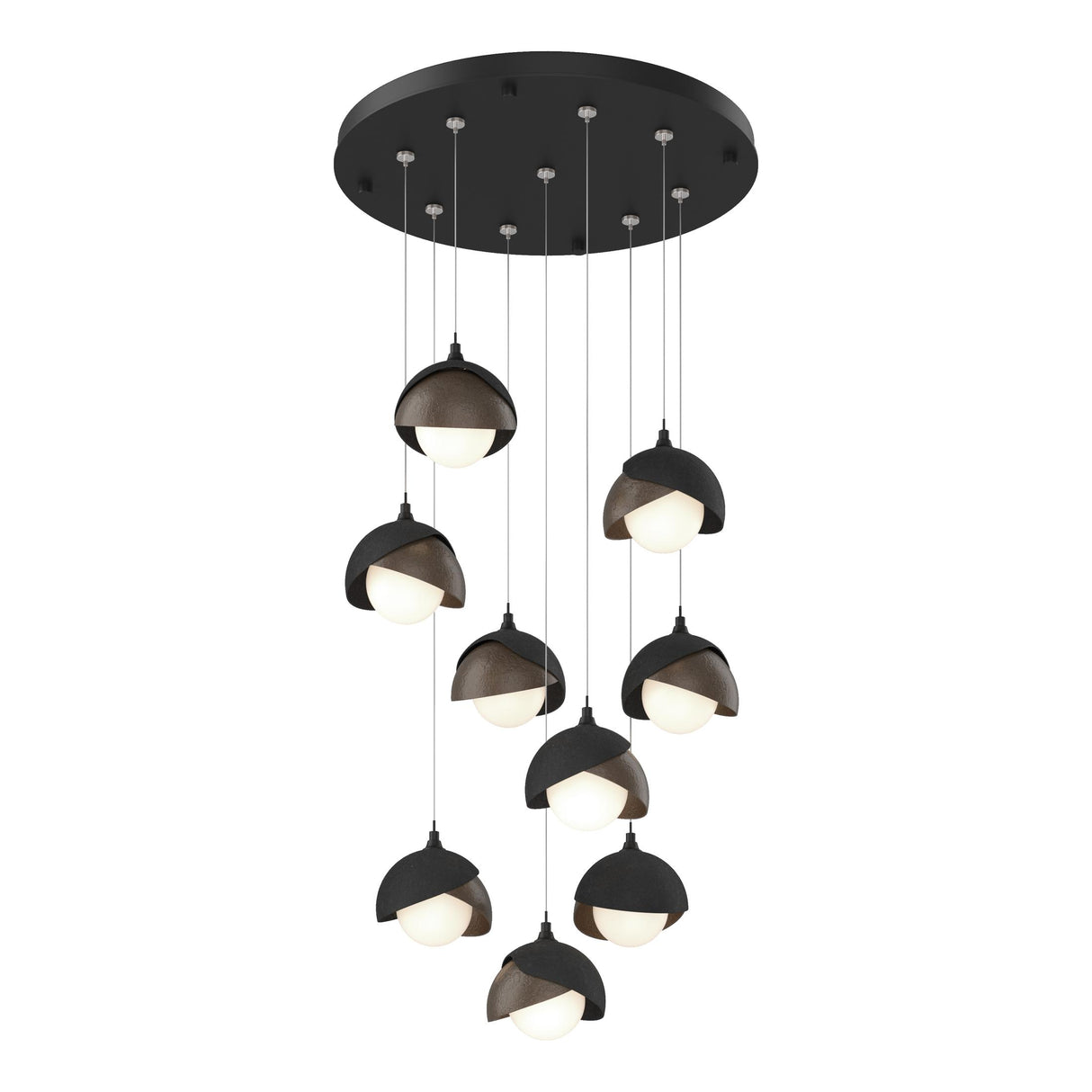Hubbardton Forge 2022 Black Bronze Opal Glass (GG) Standard Brooklyn 9-Light Double Shade Pendant