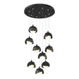 Hubbardton Forge 2022 Black Dark Smoke Opal Glass (GG) Standard Brooklyn 9-Light Double Shade Pendant