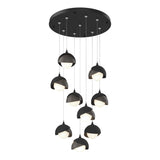 Hubbardton Forge 2022 Black Dark Smoke Opal Glass (GG) Standard Brooklyn 9-Light Double Shade Pendant