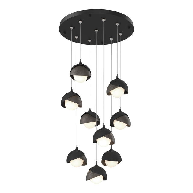 Hubbardton Forge 2022 Black Dark Smoke Opal Glass (GG) Standard Brooklyn 9-Light Double Shade Pendant