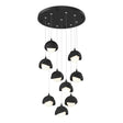 Hubbardton Forge 2022 Black Black Opal Glass (GG) Standard Brooklyn 9-Light Double Shade Pendant
