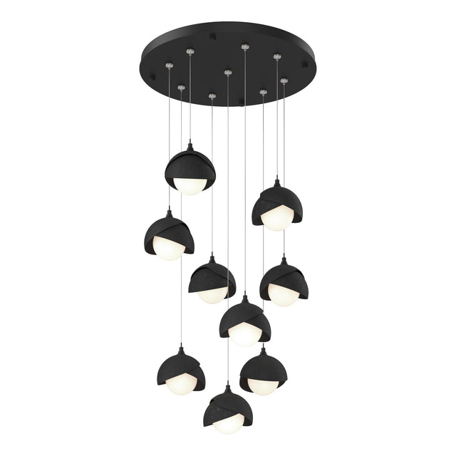 Hubbardton Forge 2022 Black Black Opal Glass (GG) Standard Brooklyn 9-Light Double Shade Pendant