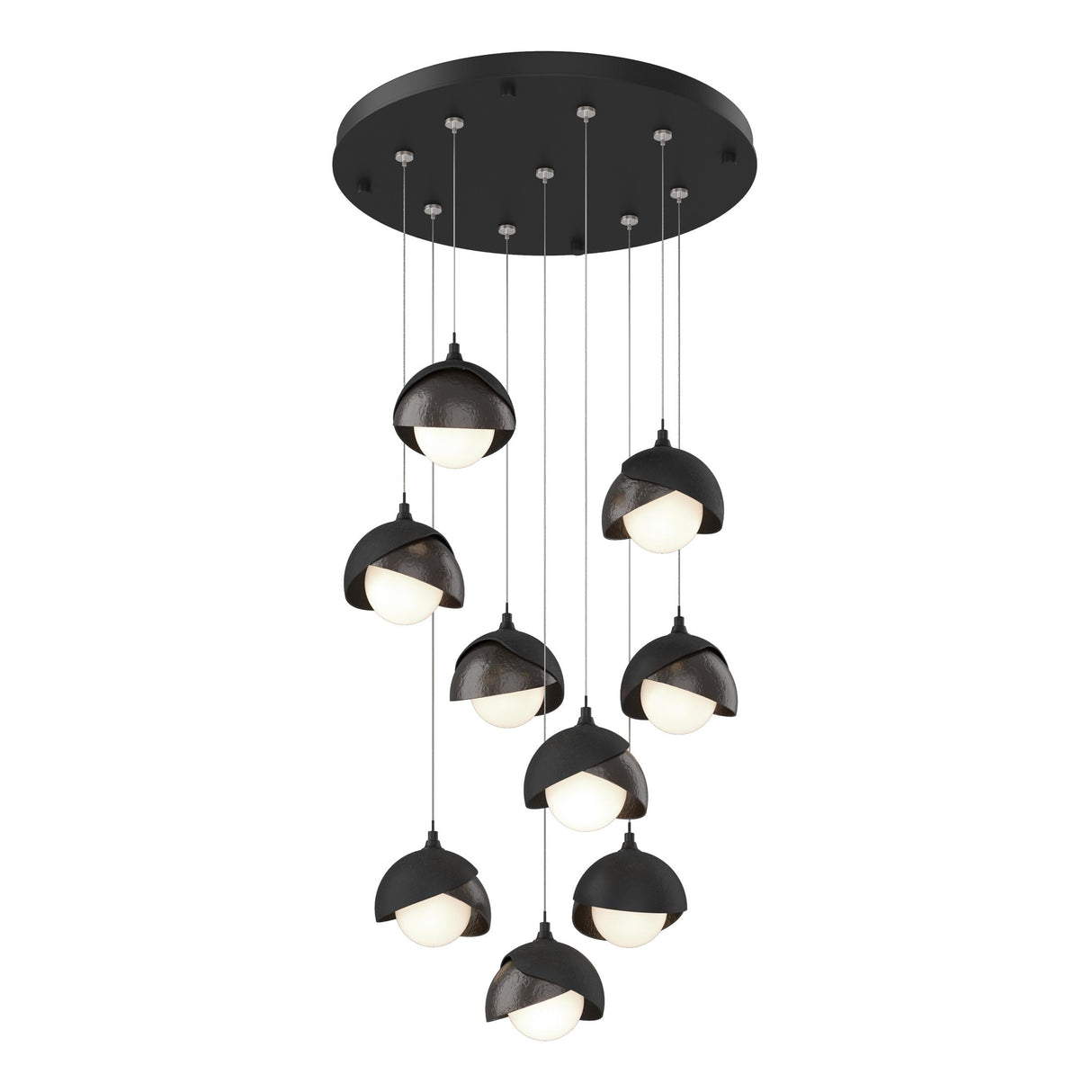 Hubbardton Forge 2022 Black Oil Rubbed Bronze Opal Glass (GG) Standard Brooklyn 9-Light Double Shade Pendant
