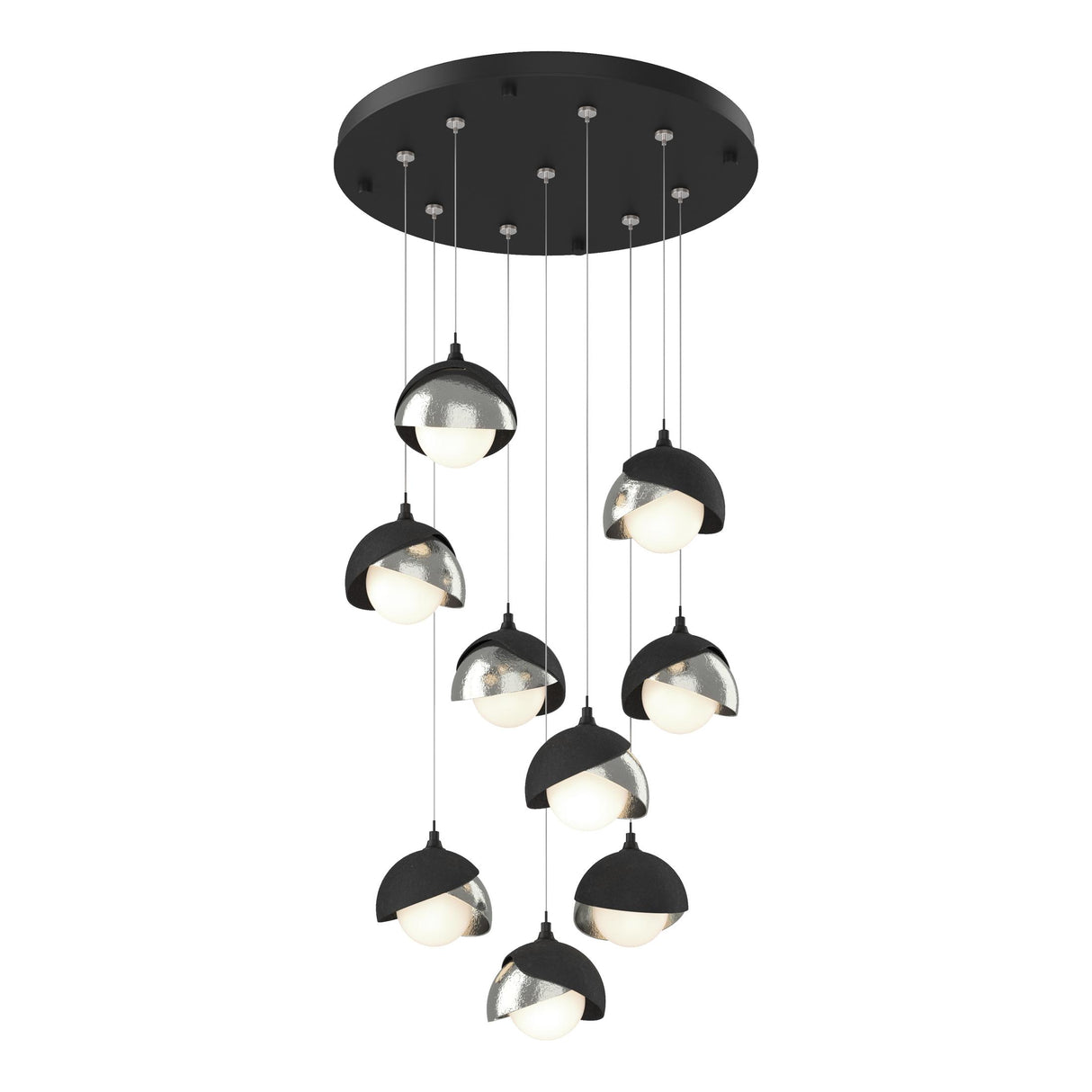 Hubbardton Forge 2022 Black Sterling Opal Glass (GG) Standard Brooklyn 9-Light Double Shade Pendant