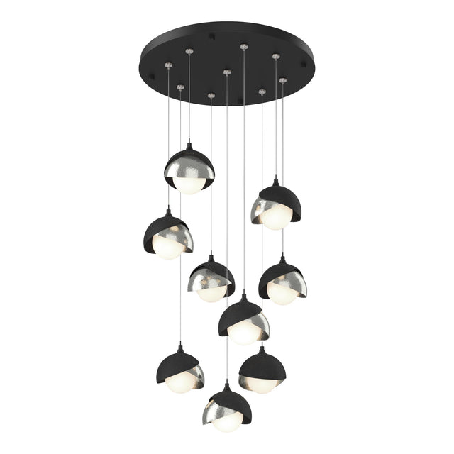 Hubbardton Forge 2022 Black Sterling Opal Glass (GG) Standard Brooklyn 9-Light Double Shade Pendant