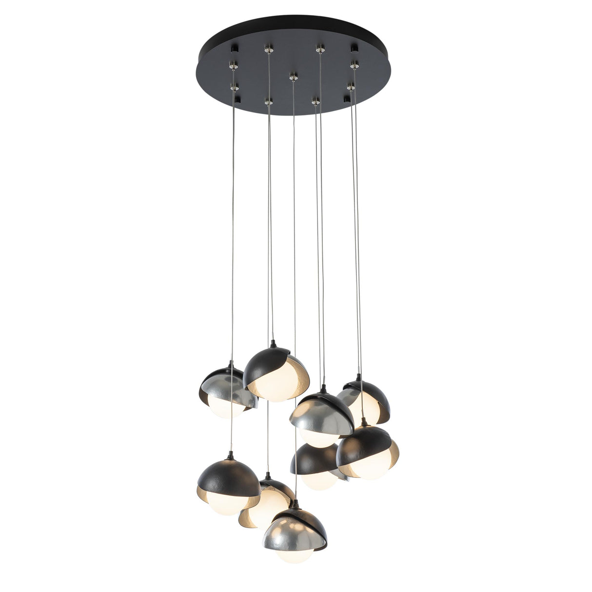 Hubbardton Forge 2022 Black Sterling Opal Glass (GG) Standard Brooklyn 9-Light Double Shade Pendant