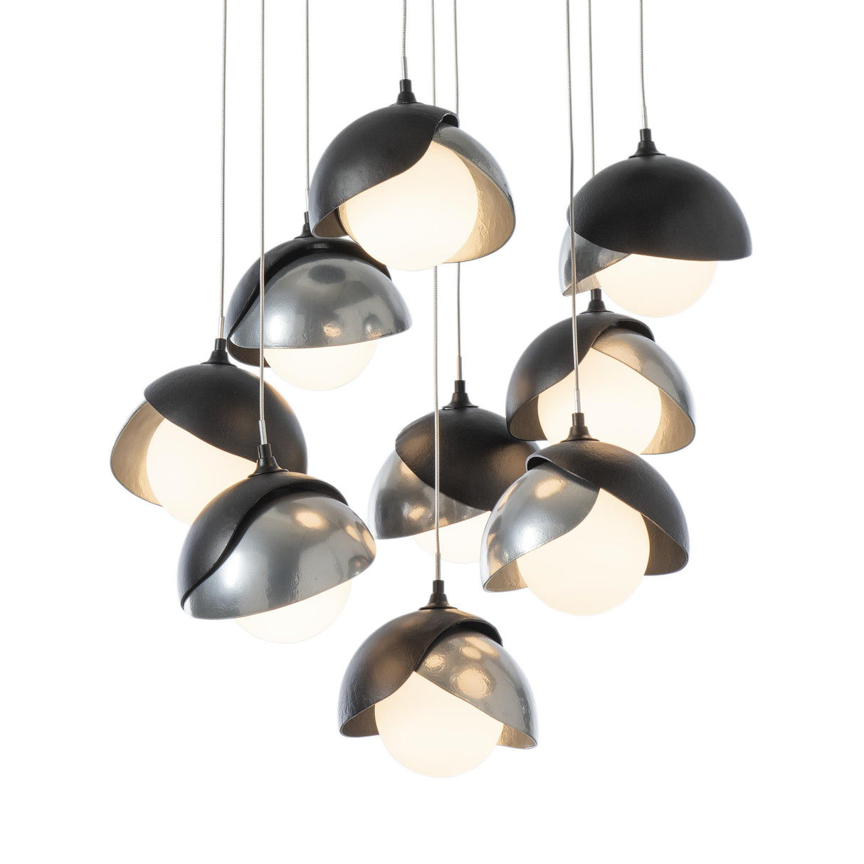 Hubbardton Forge 2022 Black Sterling Opal Glass (GG) Standard Brooklyn 9-Light Double Shade Pendant