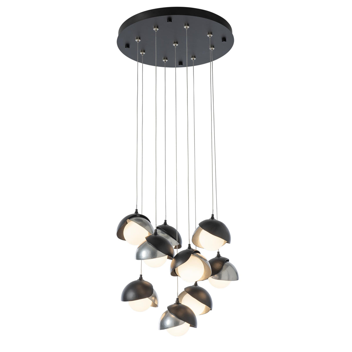 Hubbardton Forge 2022 Black Sterling Opal Glass (GG) Standard Brooklyn 9-Light Double Shade Pendant