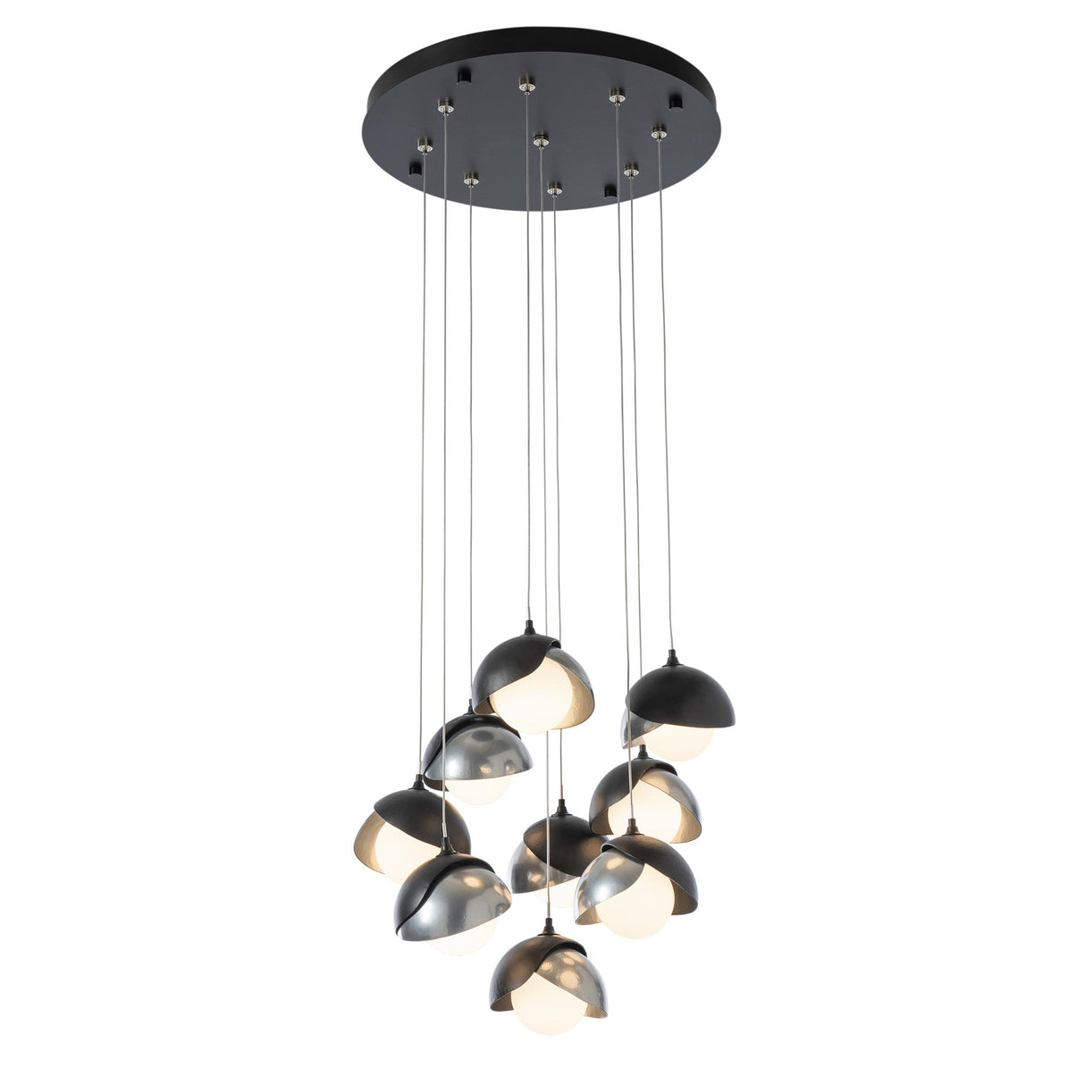 Hubbardton Forge 2022 Black Sterling Opal Glass (GG) Standard Brooklyn 9-Light Double Shade Pendant