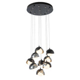 Hubbardton Forge 2022 Black Sterling Opal Glass (GG) Standard Brooklyn 9-Light Double Shade Pendant