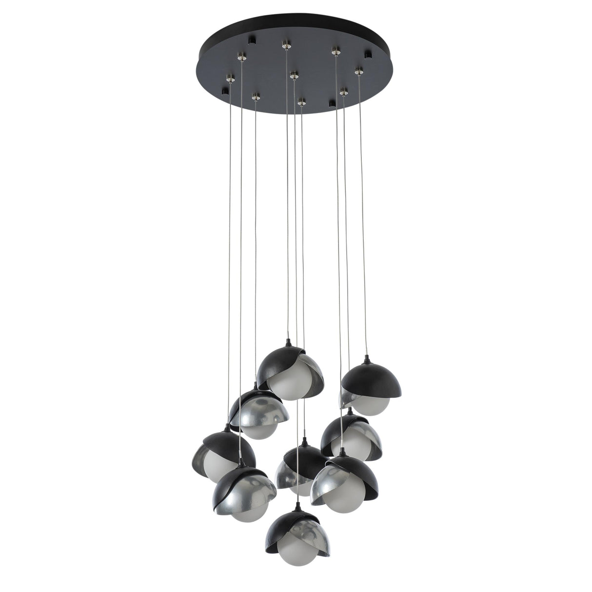 Hubbardton Forge 2022 Black Sterling Opal Glass (GG) Standard Brooklyn 9-Light Double Shade Pendant