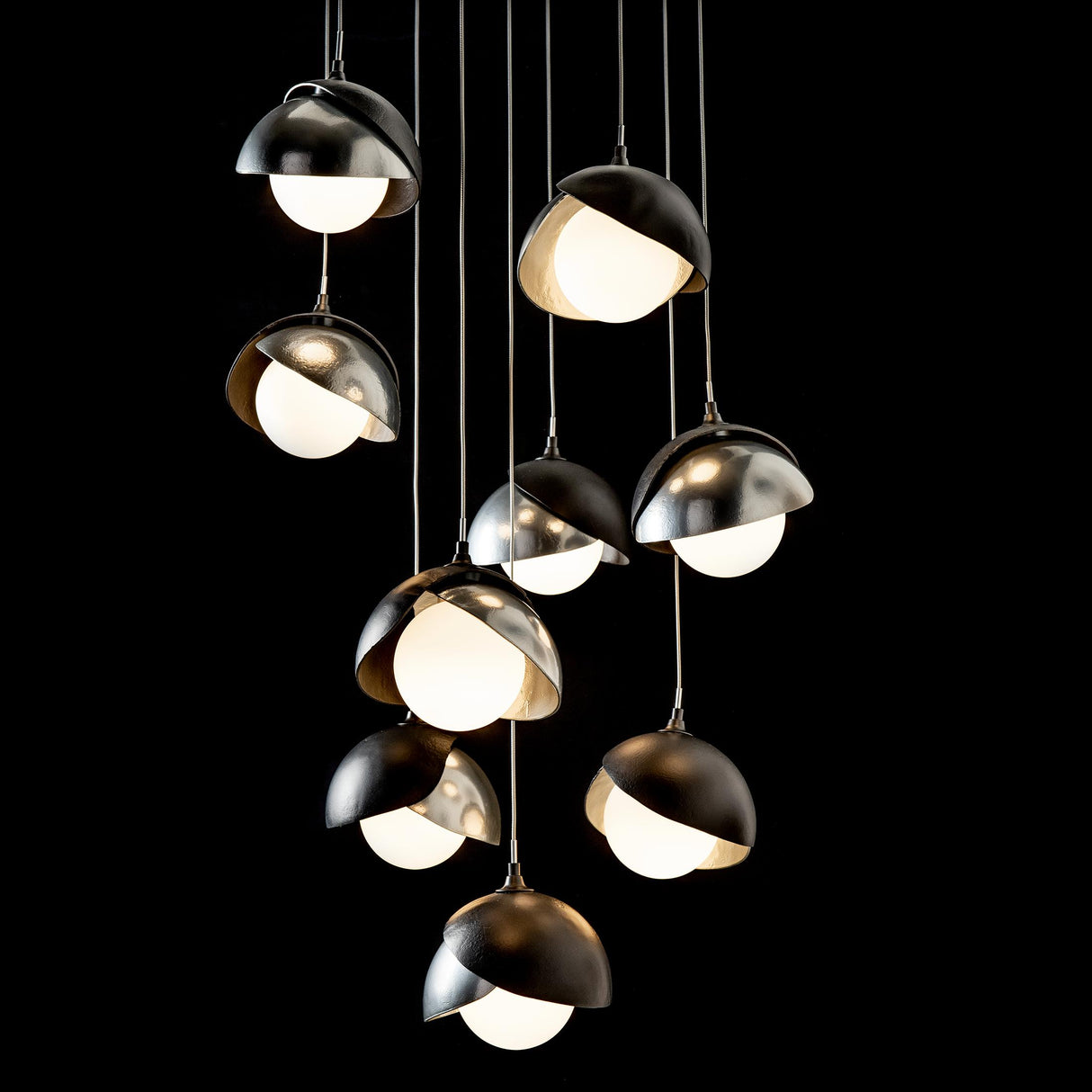 Hubbardton Forge 2022 Black Sterling Opal Glass (GG) Standard Brooklyn 9-Light Double Shade Pendant