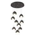 Hubbardton Forge 2022 Oil Rubbed Bronze Dark Smoke Opal Glass (GG) Standard Brooklyn 9-Light Double Shade Pendant