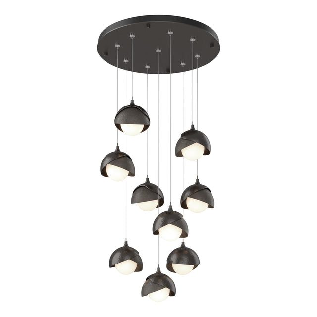 Hubbardton Forge 2022 Oil Rubbed Bronze Dark Smoke Opal Glass (GG) Standard Brooklyn 9-Light Double Shade Pendant