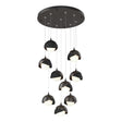 Hubbardton Forge 2022 Oil Rubbed Bronze Black Opal Glass (GG) Standard Brooklyn 9-Light Double Shade Pendant