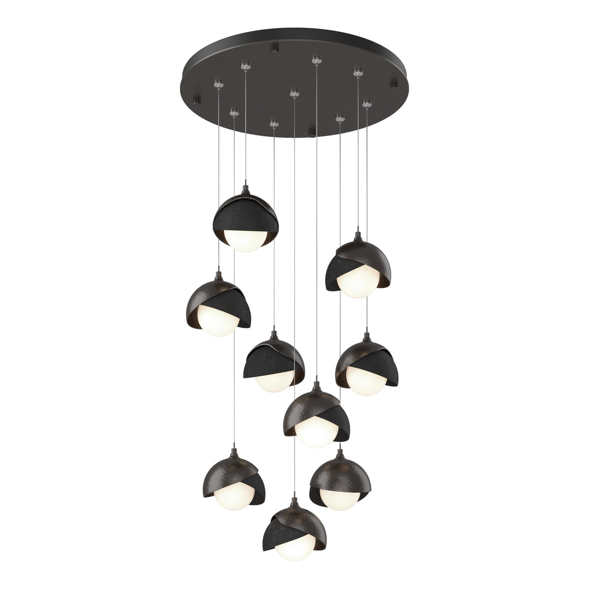 Hubbardton Forge 2022 Oil Rubbed Bronze Black Opal Glass (GG) Standard Brooklyn 9-Light Double Shade Pendant