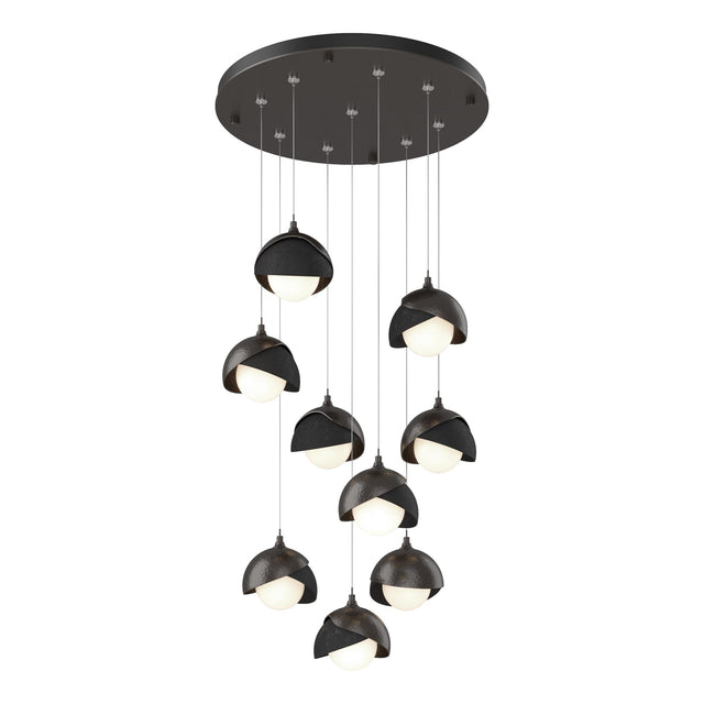 Hubbardton Forge 2022 Oil Rubbed Bronze Black Opal Glass (GG) Standard Brooklyn 9-Light Double Shade Pendant