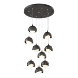 Hubbardton Forge 2022 Oil Rubbed Bronze Natural Iron Opal Glass (GG) Standard Brooklyn 9-Light Double Shade Pendant