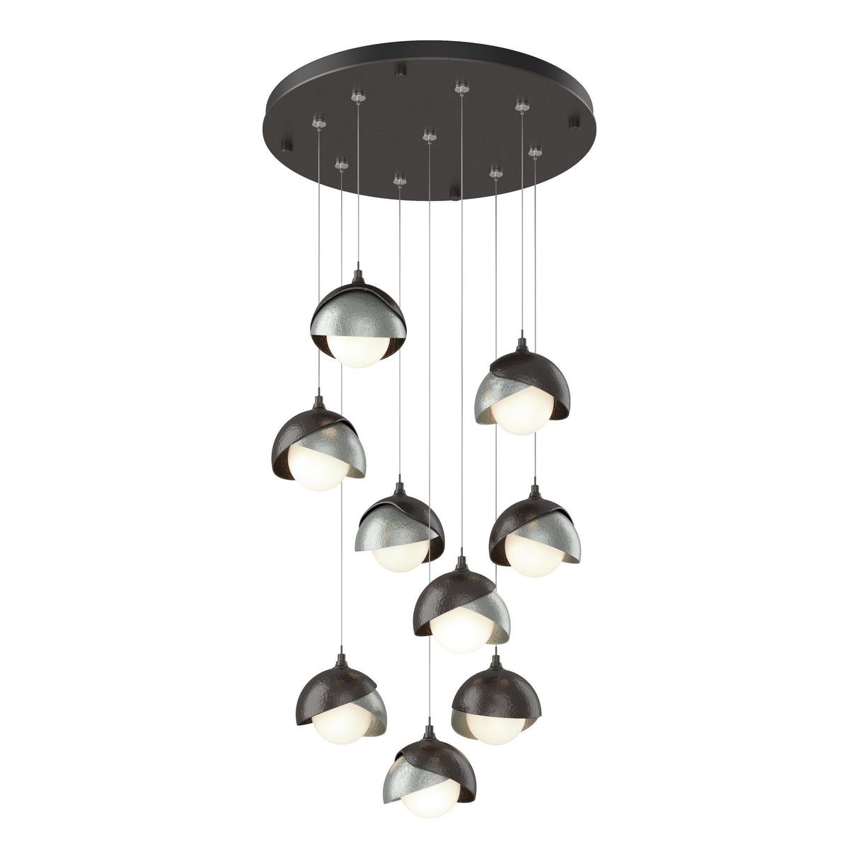 Hubbardton Forge 2022 Oil Rubbed Bronze Vintage Platinum Opal Glass (GG) Standard Brooklyn 9-Light Double Shade Pendant