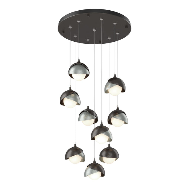 Hubbardton Forge 2022 Oil Rubbed Bronze Vintage Platinum Opal Glass (GG) Standard Brooklyn 9-Light Double Shade Pendant