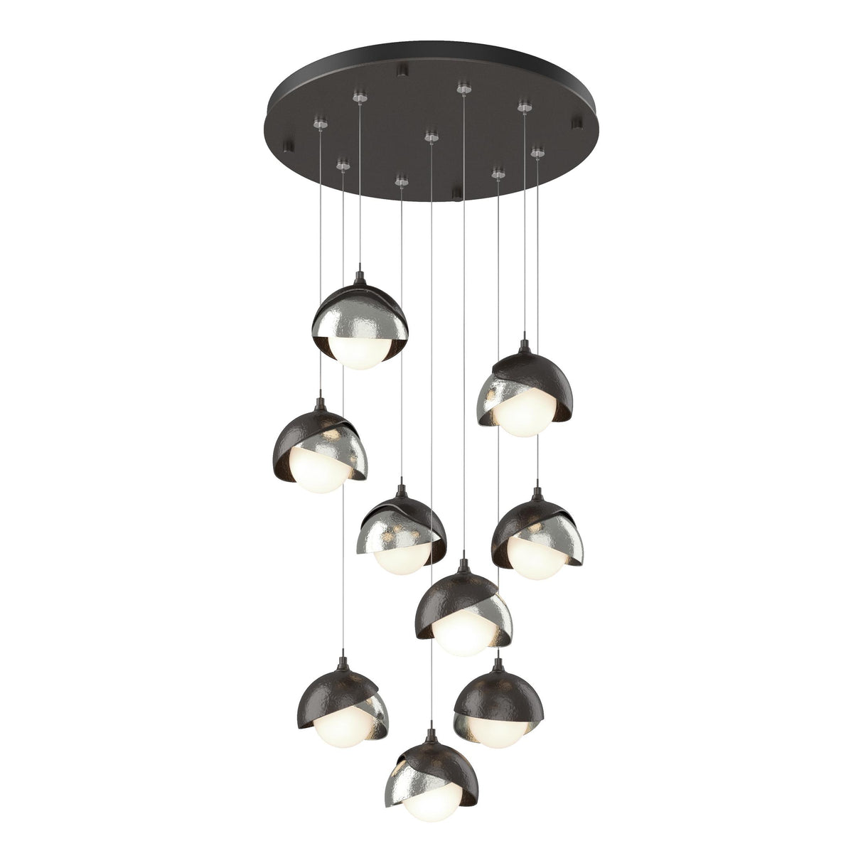 Hubbardton Forge 2022 Oil Rubbed Bronze Sterling Opal Glass (GG) Standard Brooklyn 9-Light Double Shade Pendant