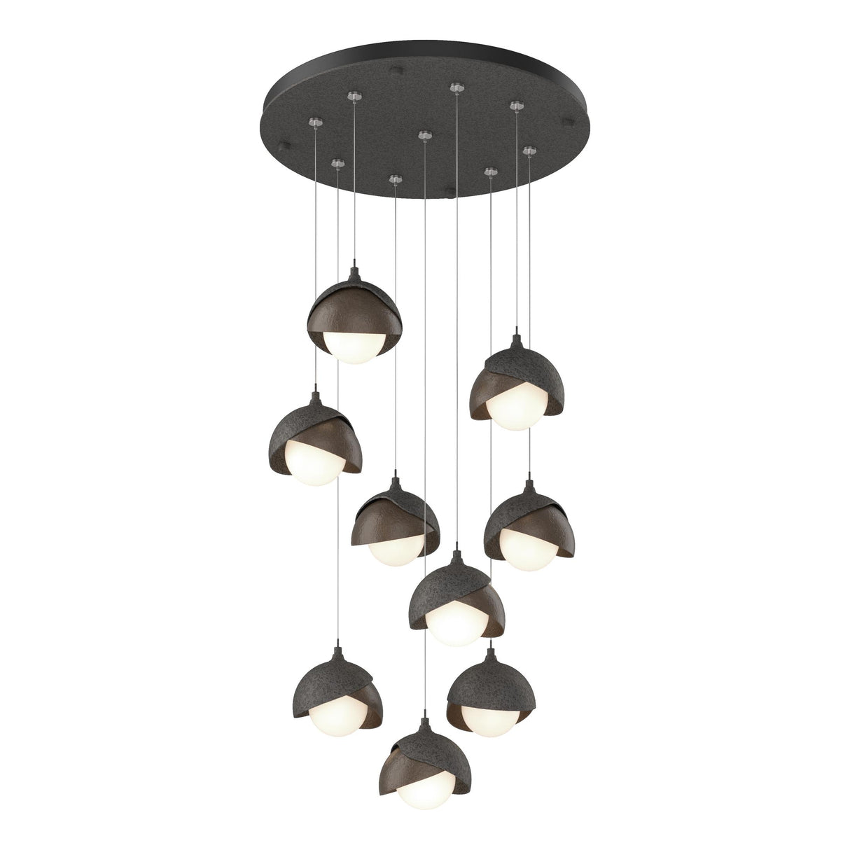 Hubbardton Forge 2022 Natural Iron Bronze Opal Glass (GG) Standard Brooklyn 9-Light Double Shade Pendant