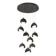 Hubbardton Forge 2022 Natural Iron Black Opal Glass (GG) Standard Brooklyn 9-Light Double Shade Pendant