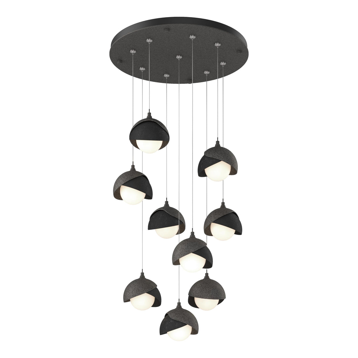 Hubbardton Forge 2022 Natural Iron Black Opal Glass (GG) Standard Brooklyn 9-Light Double Shade Pendant