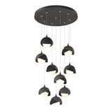 Hubbardton Forge 2022 Natural Iron Black Opal Glass (GG) Standard Brooklyn 9-Light Double Shade Pendant