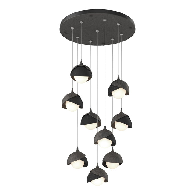 Hubbardton Forge 2022 Natural Iron Black Opal Glass (GG) Standard Brooklyn 9-Light Double Shade Pendant