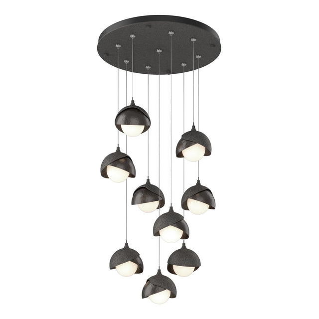 Hubbardton Forge 2022 Natural Iron Oil Rubbed Bronze Opal Glass (GG) Standard Brooklyn 9-Light Double Shade Pendant