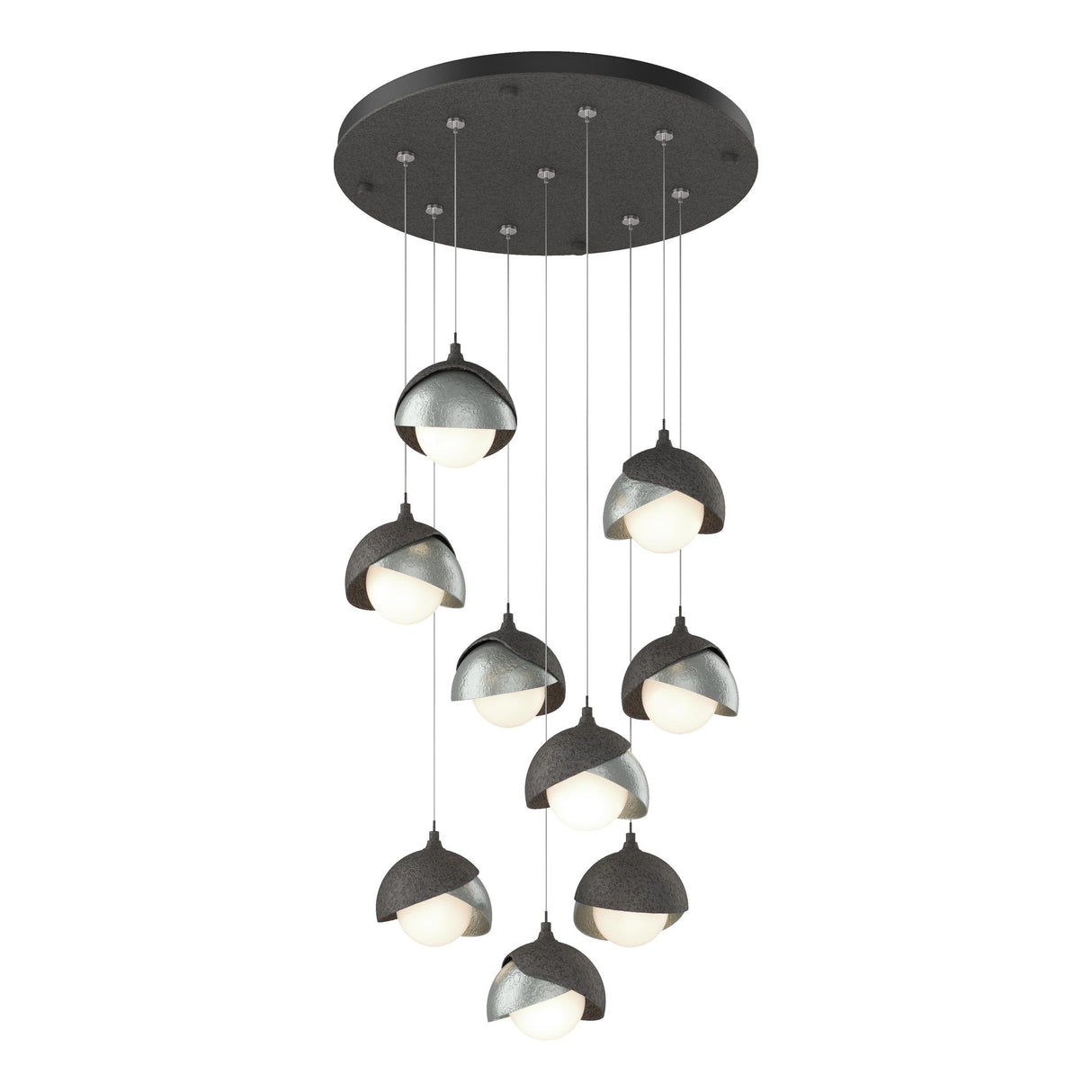 Hubbardton Forge 2022 Natural Iron Vintage Platinum Opal Glass (GG) Standard Brooklyn 9-Light Double Shade Pendant