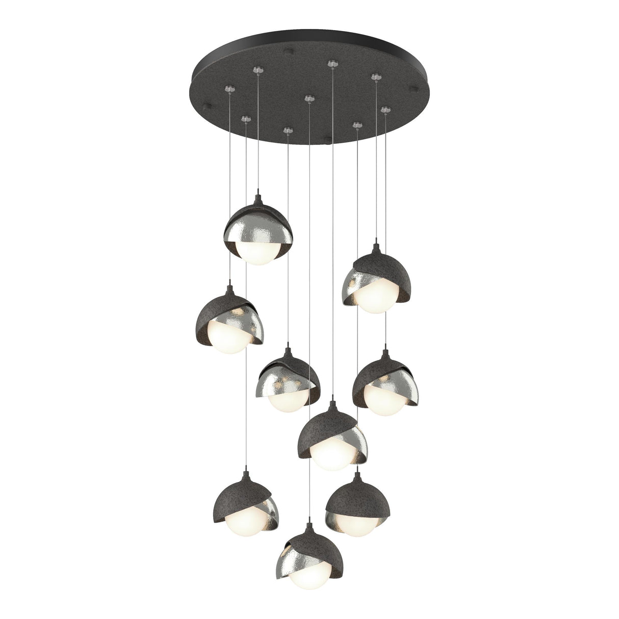 Hubbardton Forge 2022 Natural Iron Sterling Opal Glass (GG) Standard Brooklyn 9-Light Double Shade Pendant