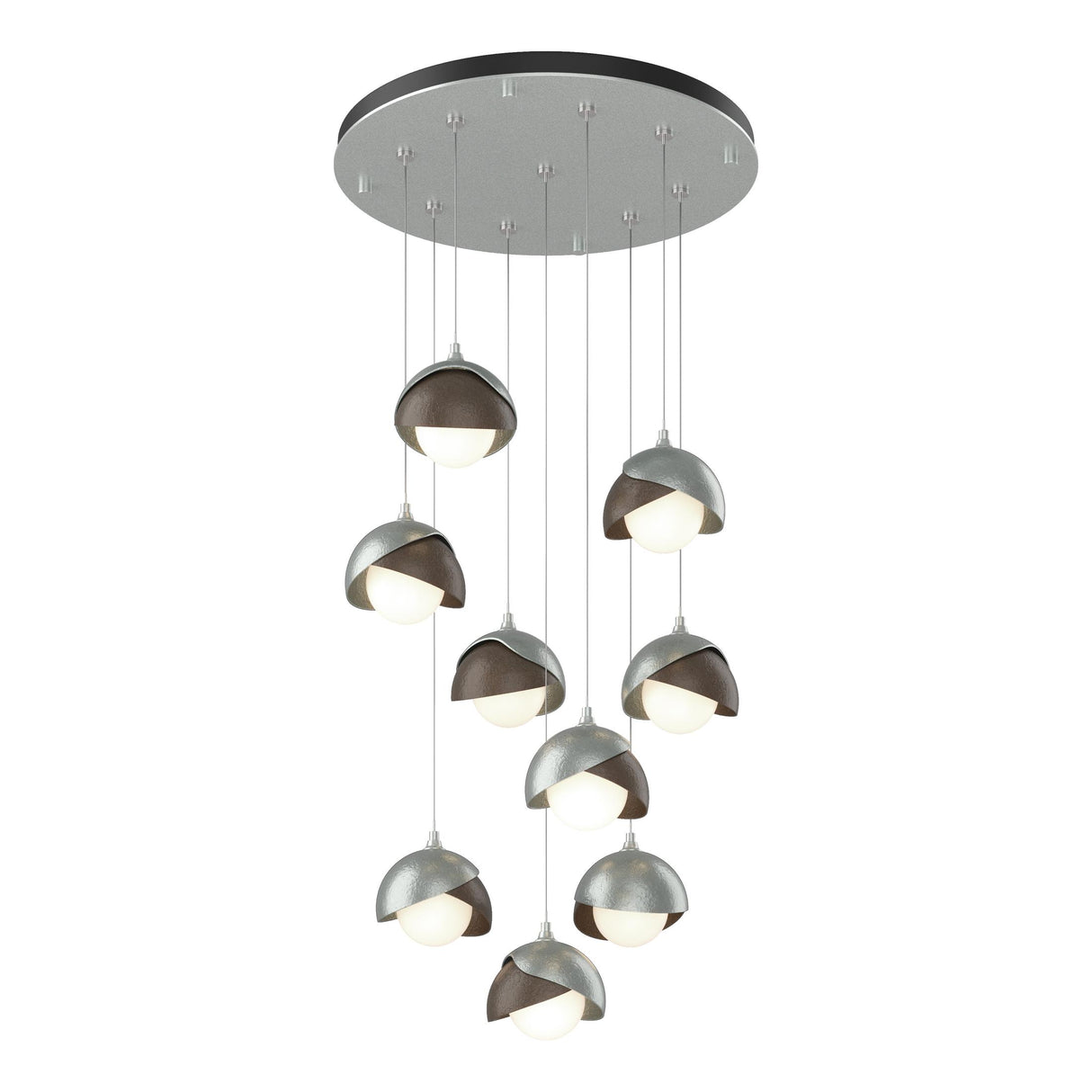 Hubbardton Forge 2022 Vintage Platinum Bronze Opal Glass (GG) Standard Brooklyn 9-Light Double Shade Pendant