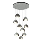 Hubbardton Forge 2022 Vintage Platinum Dark Smoke Opal Glass (GG) Standard Brooklyn 9-Light Double Shade Pendant