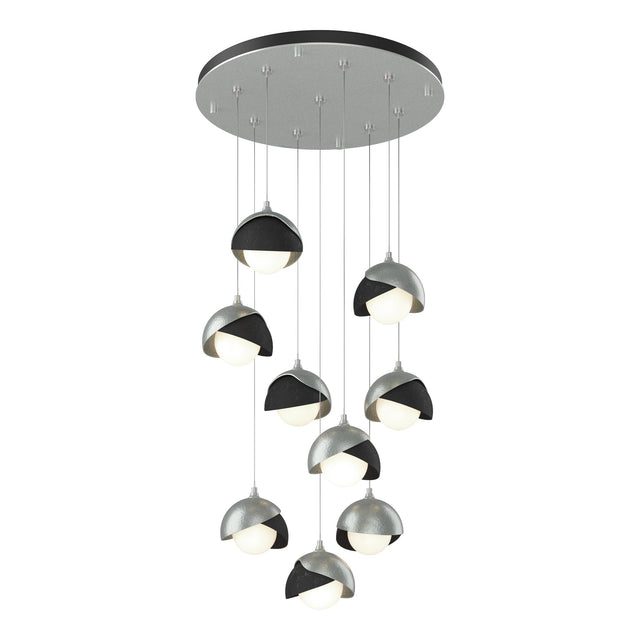 Hubbardton Forge 2022 Vintage Platinum Black Opal Glass (GG) Standard Brooklyn 9-Light Double Shade Pendant
