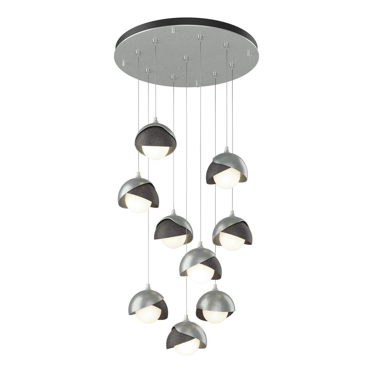 Hubbardton Forge 2022 Vintage Platinum Natural Iron Opal Glass (GG) Standard Brooklyn 9-Light Double Shade Pendant