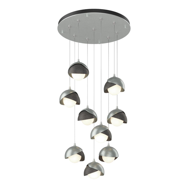 Hubbardton Forge 2022 Vintage Platinum Natural Iron Opal Glass (GG) Standard Brooklyn 9-Light Double Shade Pendant