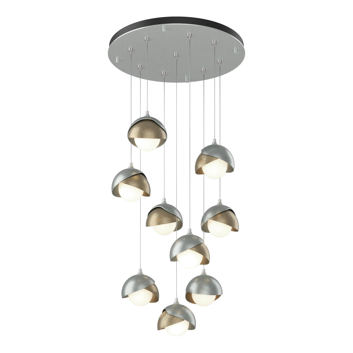 Hubbardton Forge 2022 Vintage Platinum Soft Gold Opal Glass (GG) Standard Brooklyn 9-Light Double Shade Pendant